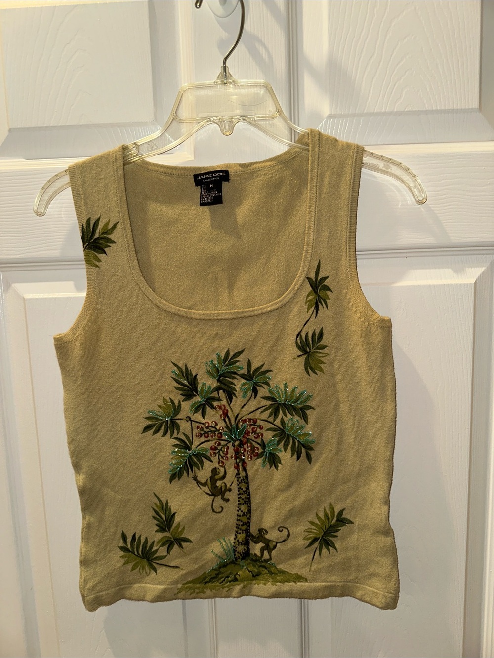 Jane Doe Beige Palm Tree Embellished Tank